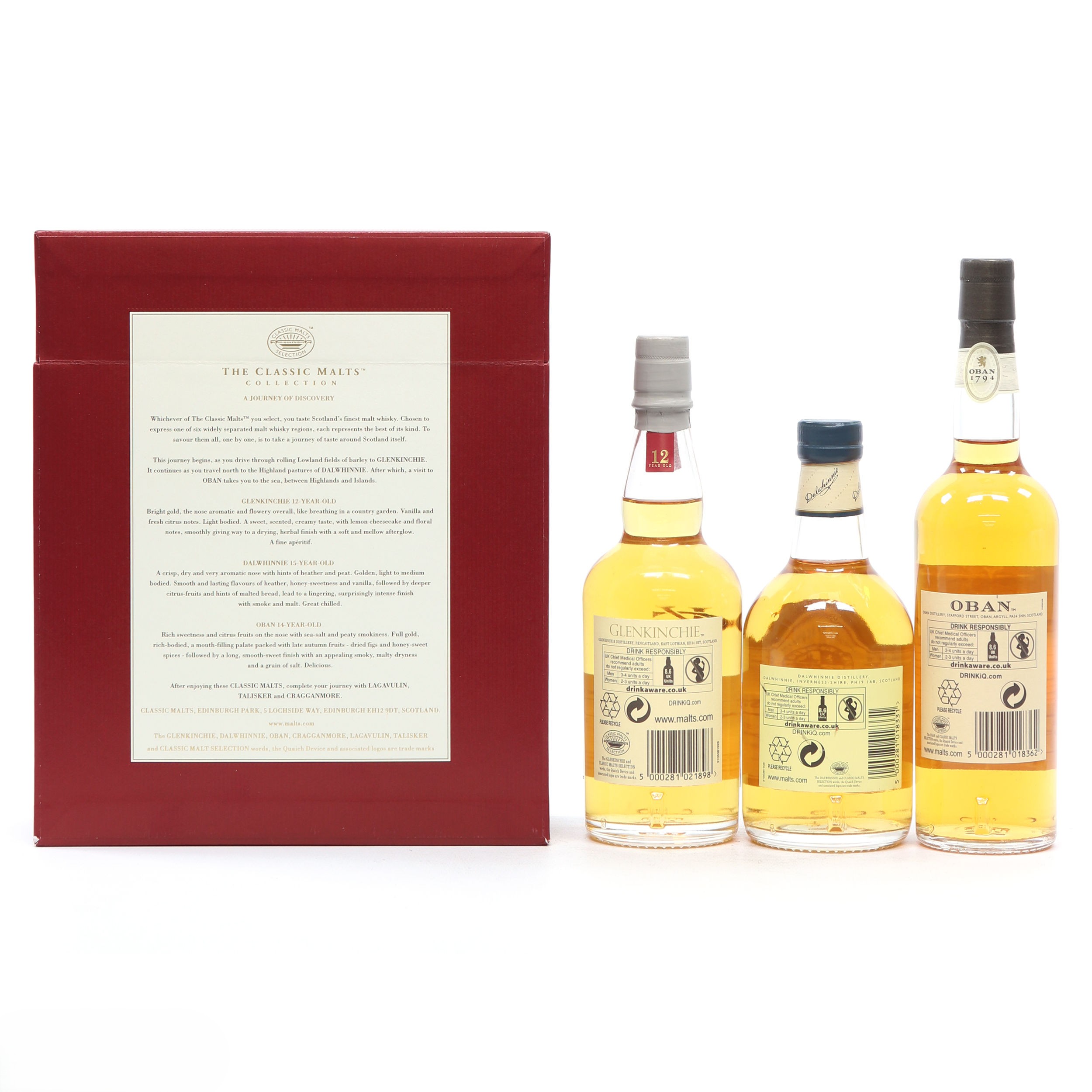 classic malts gentle collection trio of bottles beside box rear