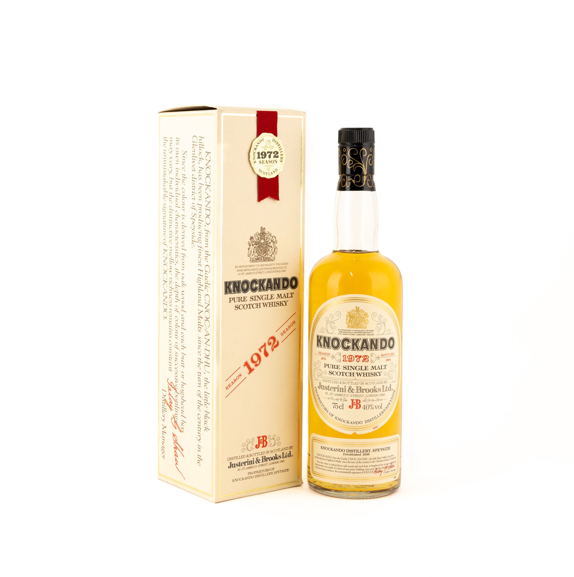 knockando 1972 bottle beside box front nothing but whisky
