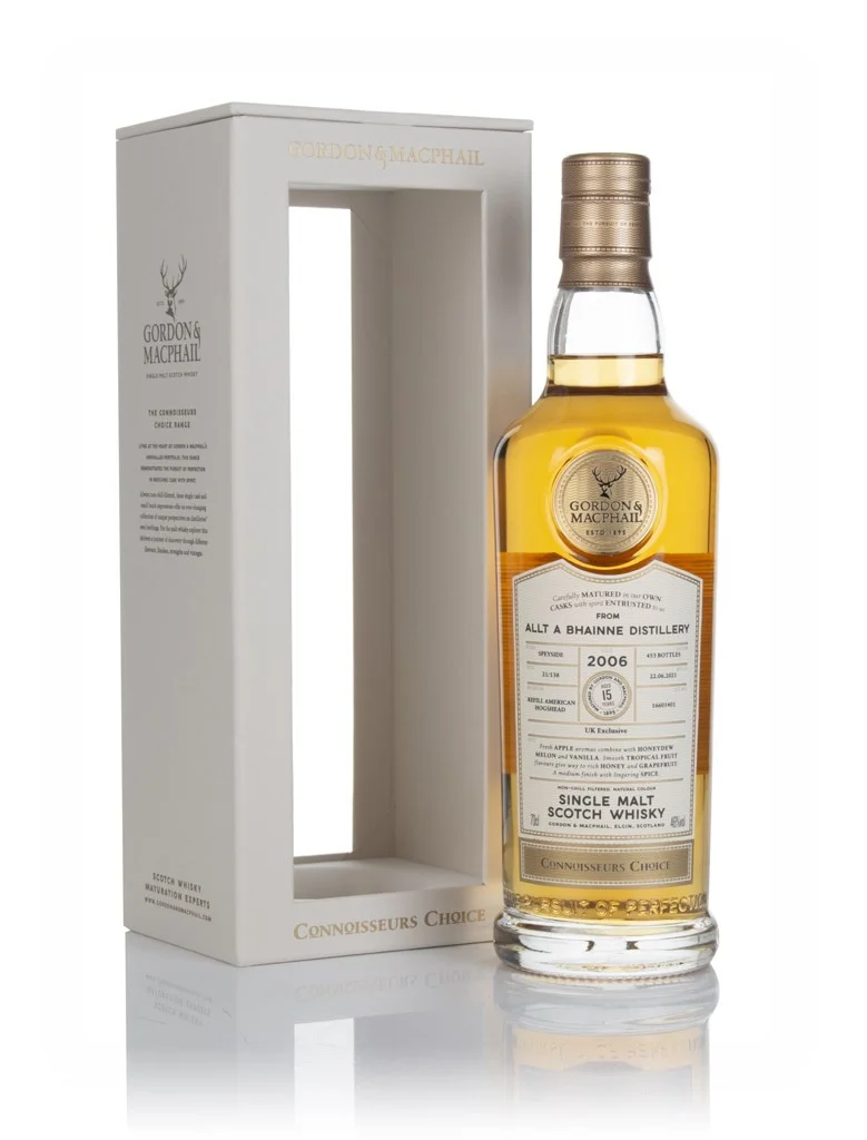 g&m connoisseurs choice allt a bhainne 2006/2021 bottle beside box