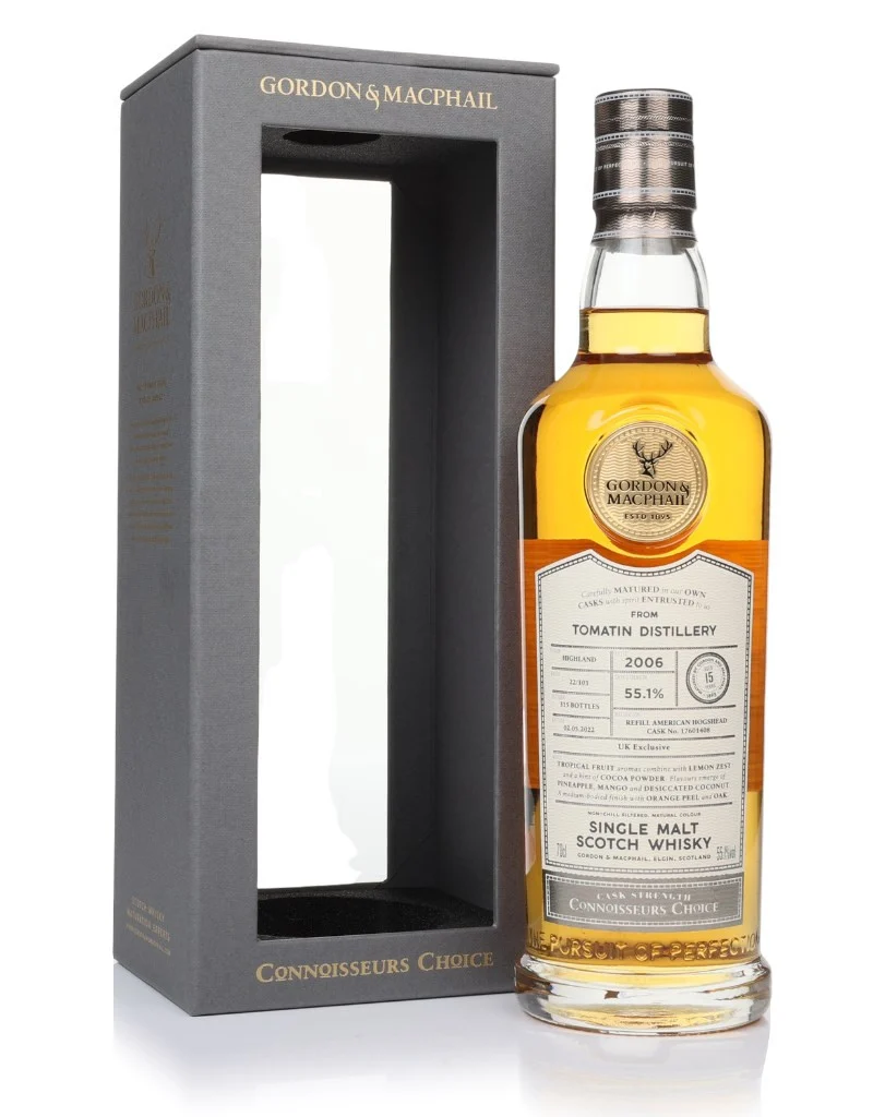 g&m connoisseurs choice tomatin 2006/2022 bottle beside box
