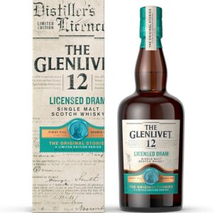 glenlivet licensed dram bottle beside box
