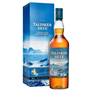 talisker skye bottle beside box older bottling