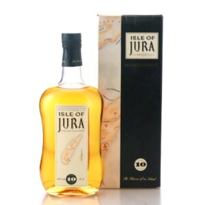 jura 10 year old 1990s bottling bottle standing beside box