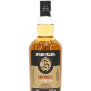 Springbank 5 Year Old 100 Proof standalone bottle with gold and black label front image